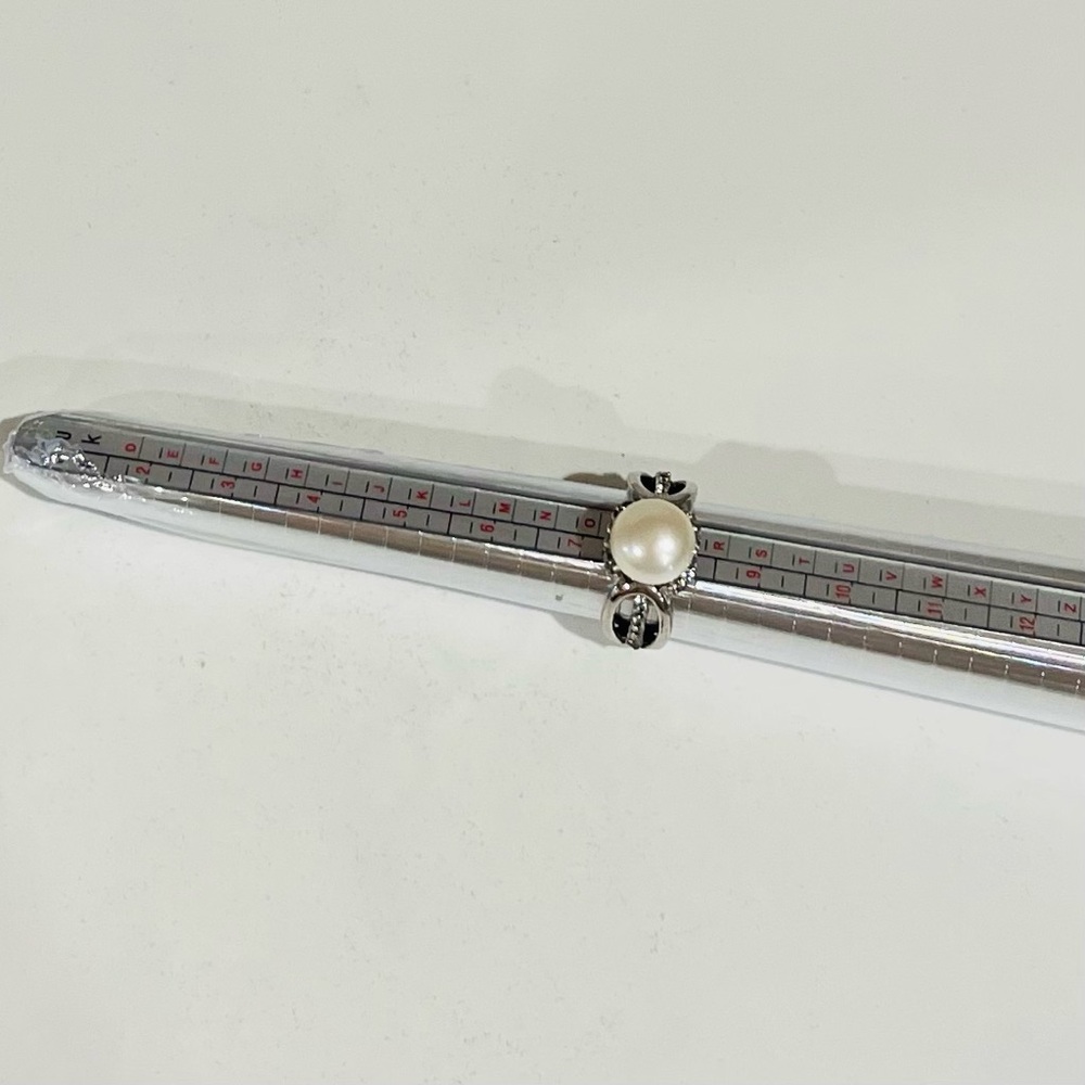 925 Sterling Silver, Fresh Water Pearl & White Topaz Ring Sz 8 - Picture 10 of 11